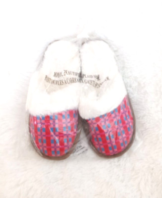Joyful Beautiful Plaid Fur Lined Slippers (Size Small / 5-6) Multicolored - NEW