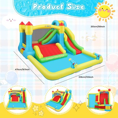 Blow Up Waterslide Park Inflatable Bounce Castle with Air Blower &2 Water Cannon