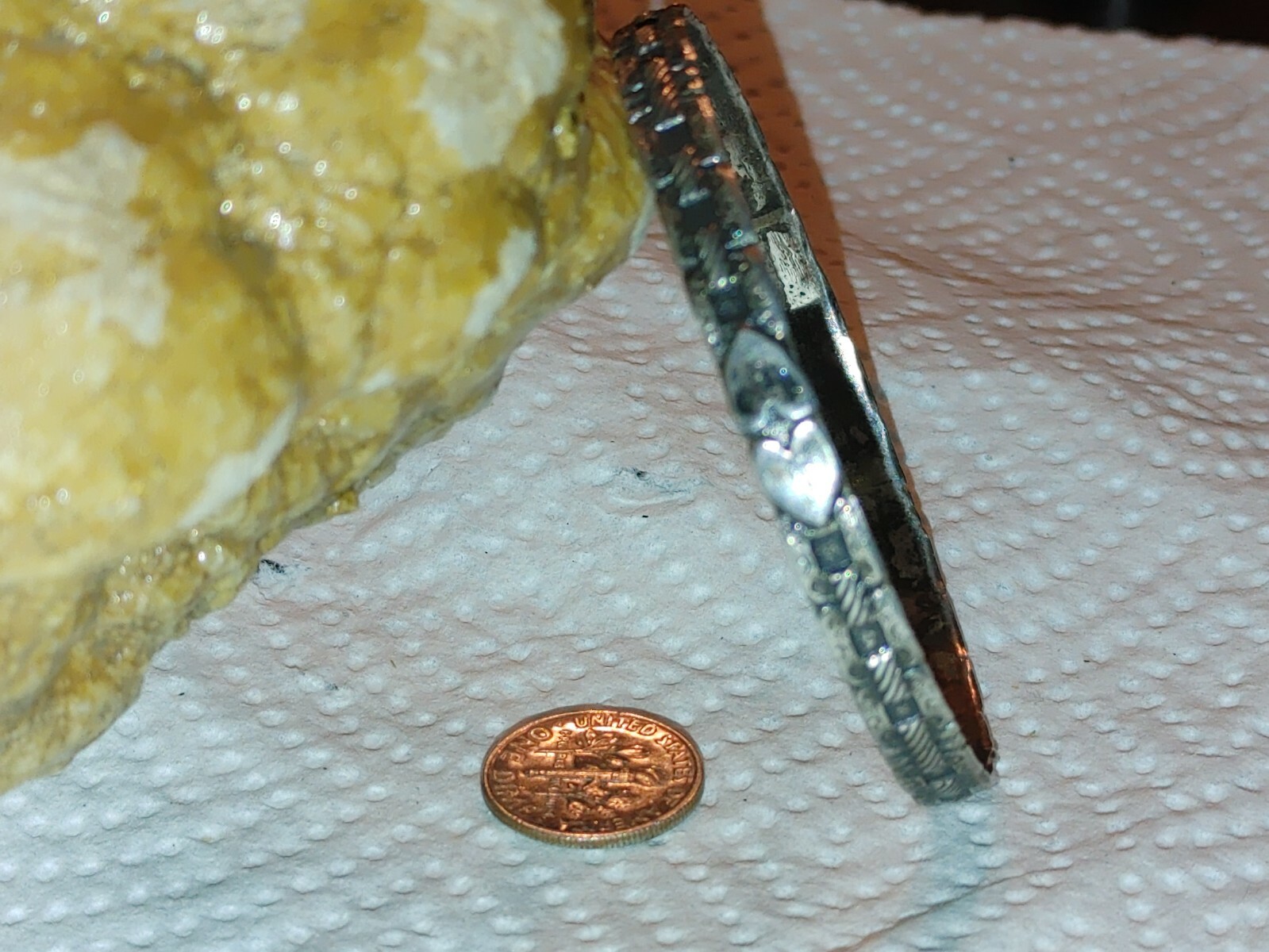 Sterling Silver Patterned Bangle Bracelet with He… - image 2