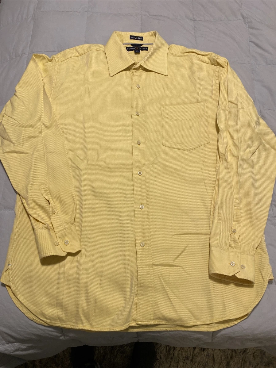 Tommy Hilfiger Men s Button Down Yellow Dress Shirt Large L 80 s 2