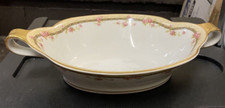 Theodore Haviland Limoges Pink Roses Gold Trim Oval Serving Bowl Handles