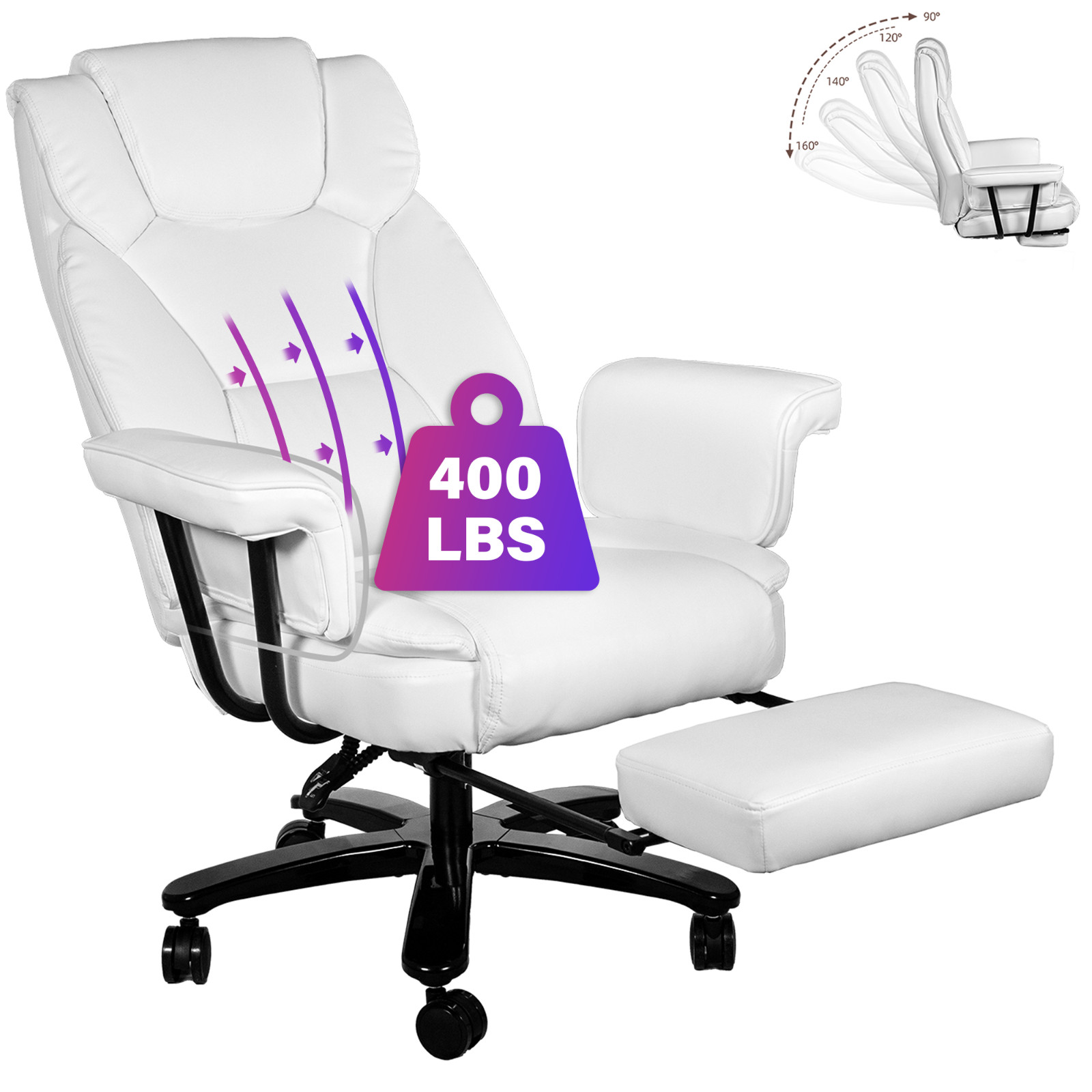 Ergonomic Leather Computer Desk Chair With Footrest