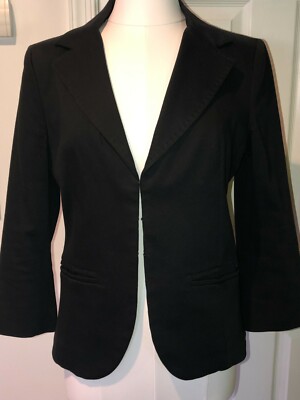 EUC Patrizia Pepe black cotton lined career 7/8 sleeve jacket blazer IT 46 US10
