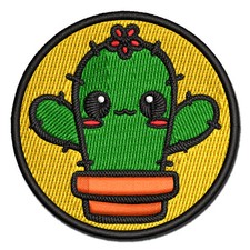 Adorable Kawaii Chibi Cactus in Pot Succulent Embroidered Iron-On Patch Applique