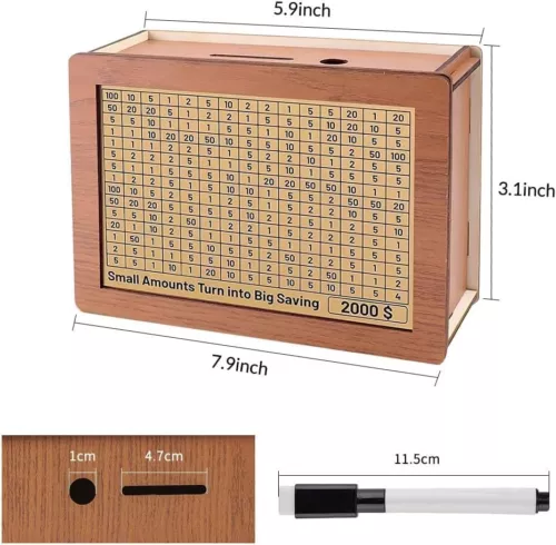 Wooden Money Bank With Counter Money Piggy Bank 10000 Saving Challenge Save Box - Picture 6 of 7