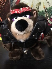VINTAGE TAZMANIAN DEVIL Looney Tunes Plush Stuffed Animal 1993 BIKER Jacket 9"