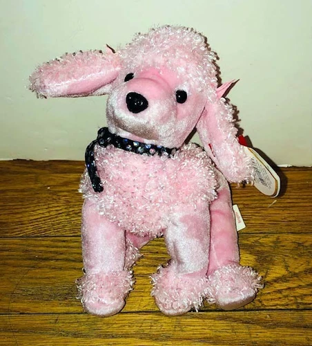 Vintage Ty Beanie Baby Brigitte Pink Poodle Dog Plush Stuffed Animal NWT