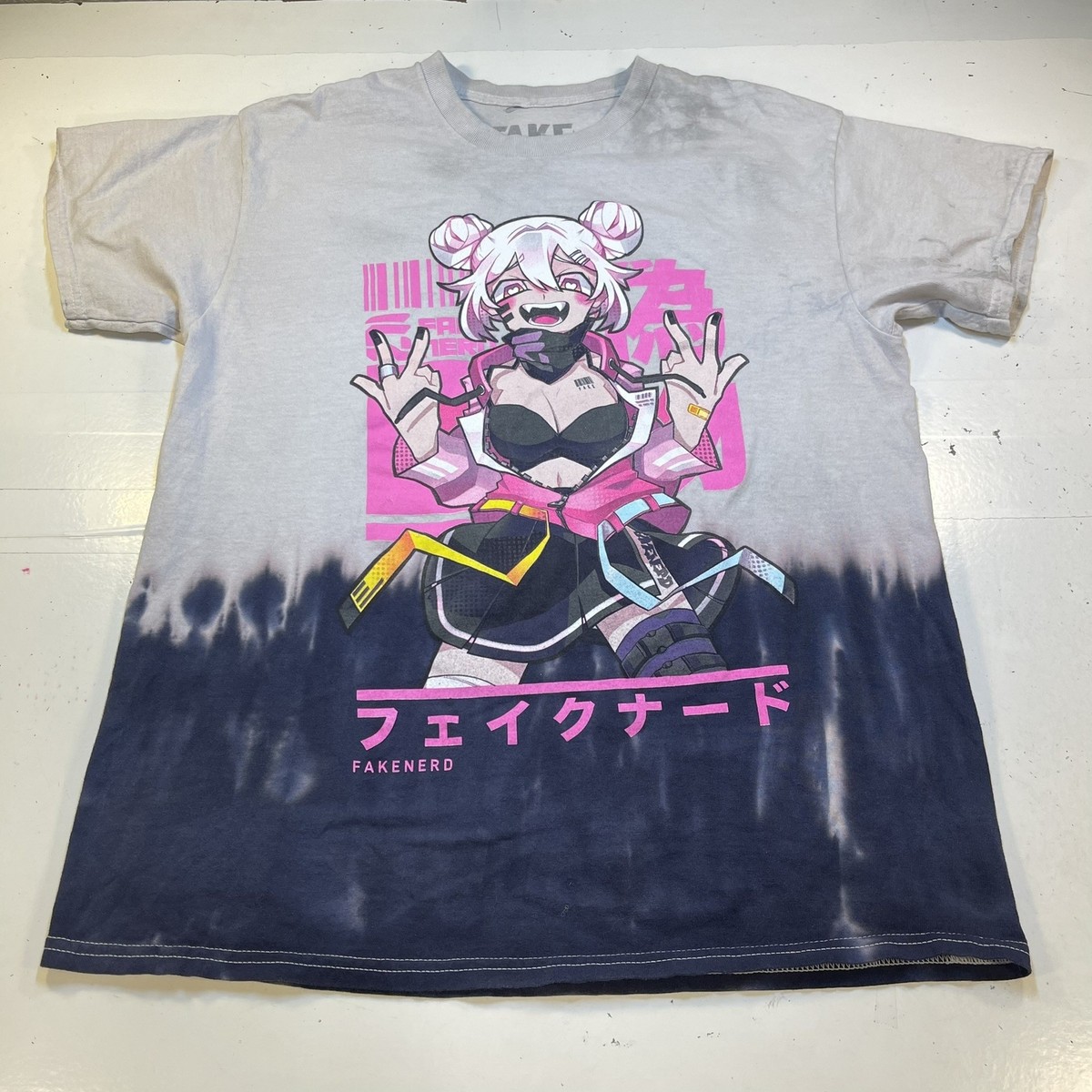 FAKE NERD FAKENERD JAPANESE ANIME PIN UP GIRL T SHIRT Mens L Gray