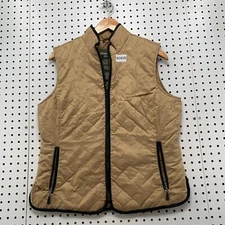 Eddie Bauer Down Quilted Vest Womens Large Brown Embroidered Floral 20.5x24.5