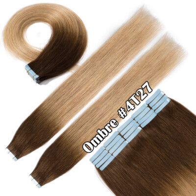 40PCS Tape In On Stick Remy Human Hair Extensions Skin Weft 10''-24'' Thick Blonde