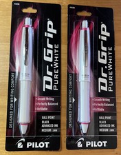 Lot of 2 - Pilot Dr Grip Pure White Ball Point Pen Black Ink Medium Point - Pink