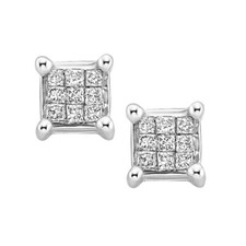 1/8 ct. Baby Square Princess Diamond April Birthstone Earrings in 14k White Gold