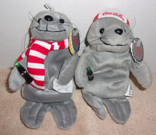 PAIR OF COCA COLA 1997 CHRISTMAS SEALS PLUSH BEANIES BEAN BAG TOYS WITH TAGS