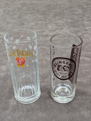 Vintage Jim Beam & 2 Gingers Tall Drinking Glass Bar Whisky Tall Boy 