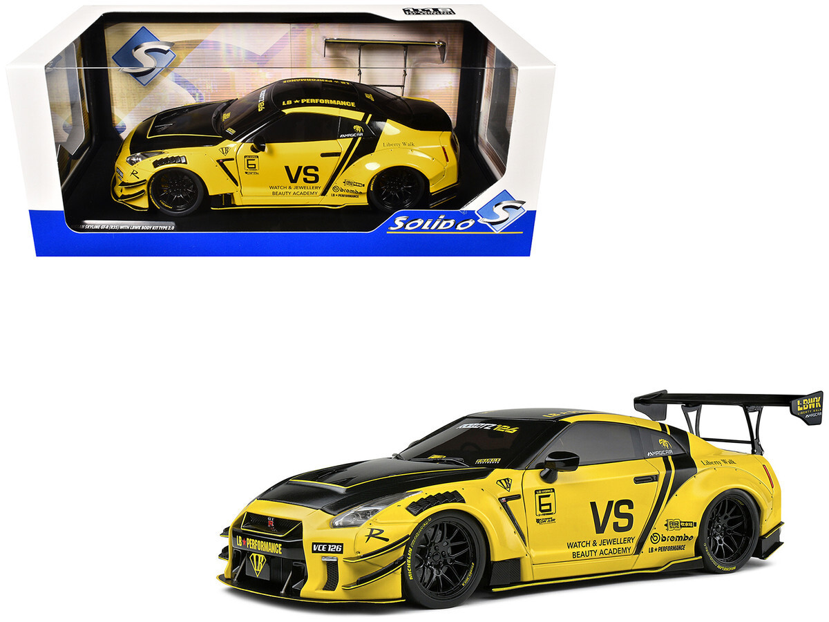 Solido Nissan Skyline GT-R (R35) Liberty Walk RHD Yellow 1/18