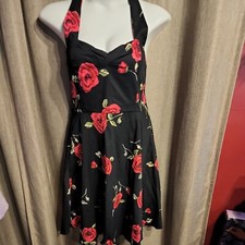 Vintage Retro Black/Red Floral High Waist Halter Party Dress  A-line NEW 5058