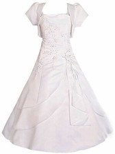 NWT White Satin Flower Girl Dress Communion Dress With Bolero Girls Pageant