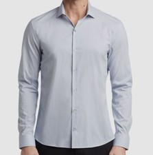 80 Calvin Klein Men Extra SlimFit Blue Check Stain Shield Stretch Dress Shirt M