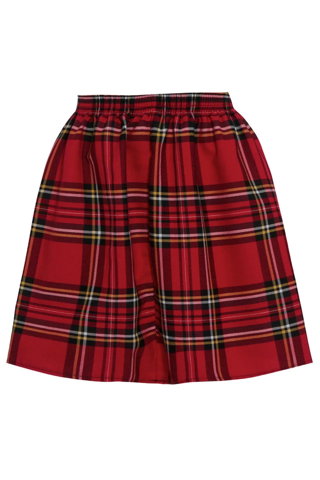 NEW WOMENS RED LADIES CHECK TARTAN SKATER MINI SKIRT ELASTICATED WAIST SIZE 8-20 - Image 4 of 4