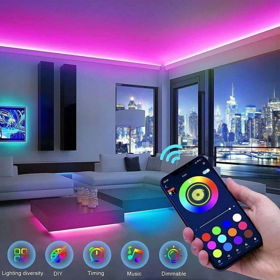 50-100FT LED Strip Lights for Room TV PC Back Light 5050 RGB Bluetooth APP USB - Image 3 of 4