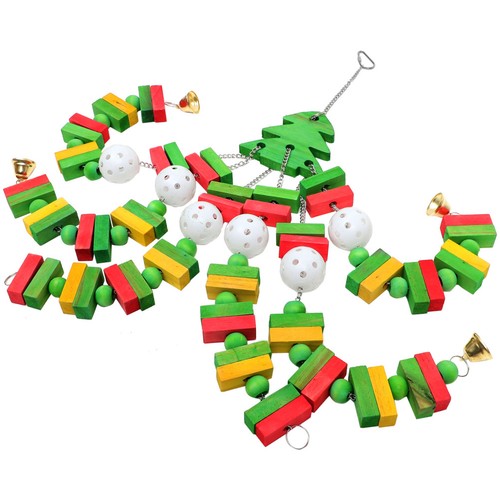 Wooden Parrot Chew Toy Hanging Bird Toy Christmas Tree Design - Afbeelding 7 van 12