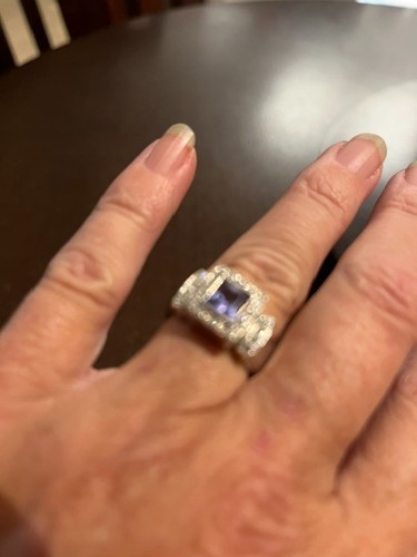GORGEOUS VINTAGE 14K WHITE GOLD DIAMOND & TANZANITE RING SZ 7 (HEAVY)