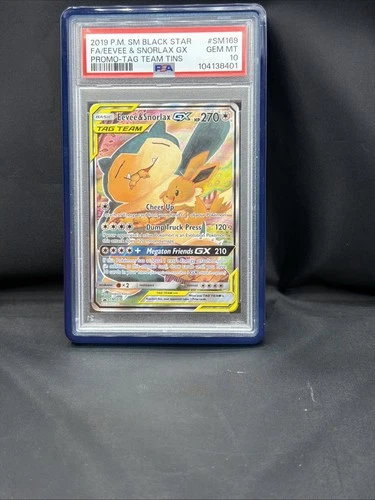 PSA 10 Eevee & Snorlax GX Full Art 2019 Pokemon Black Star Promo Tag Team Tins