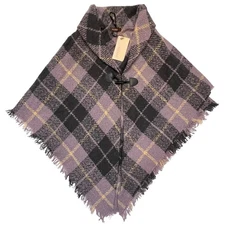 Altare Lavender Black Plaid Fringed Comfycore Cape Shawl Poncho NWT One Size