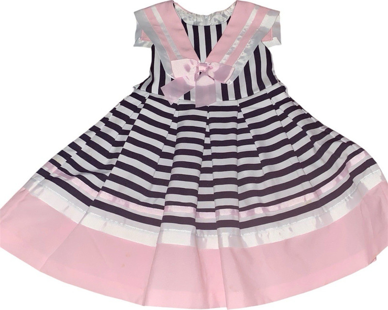 Bonnie Jean Girls Size 4 Fit & Flare Navy/Pink Striped Cap Sleeve Dress