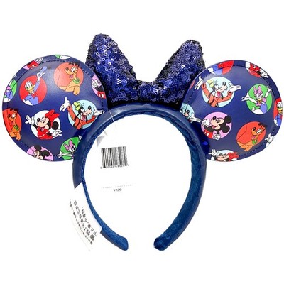 Loungefly Black Sequin Bow Blue Character Print Minnie Ears Headband Minnie Ears Chibi Loungefly Sequin Bow Blue Icons Disney  main image 4