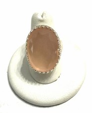 JCM Sterling Silver Large Oval Rose Quartz Ring Size 8