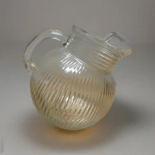 Hazel Atlas Vintage Glass Ribbed Tilt Ball Ice Lip Pitcher NO CHIPS