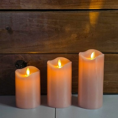 Matchless Luminara Flameless LED Pillar Candles Flicker Timer Pink Set 3