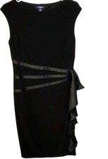 NWT Chaps Black Dress Stretchy Womens Med Cap Sleeves Side Ruffle MSRP 100