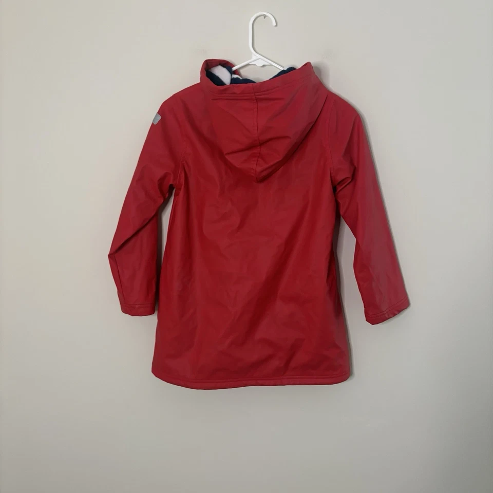 Impermeable Hatley Niños Rojo con Forro de Terrycloth a Rayas Azules y Blancas Talla 8 Foto 4 de 4