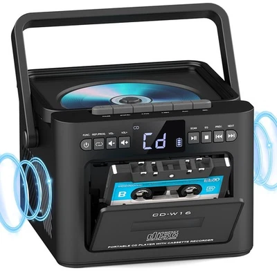 MARKENLOS CD Player Kassette Radio Kompakt Tragbar mit Bluetooth USB SD AUX Anschluss