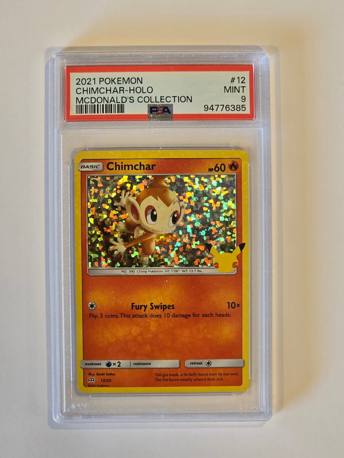 Chimchar 012/025 McDonald's 25th Anniversary Holo PSA 9 view 1