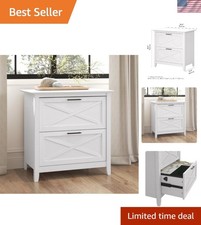 Elegant 2 Drawer Lateral File Cabinet with X Pattern Accents in Pure White Oak