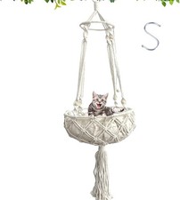 Macrame Cat Hammock with Cushion,Handwoven Cats Bed,Hanging Indoor Boho Kitte...
