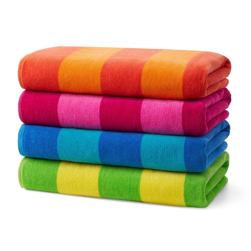Kaufman - Soft Oversized Beach Towels in Bulk | 30" x 60" Velour Striped Beac...