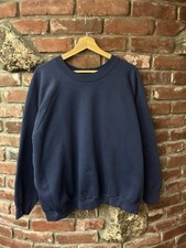 Vintage 2000s Faded Blank Raglan Crewneck Sweatshirt 2XL Navy Blue