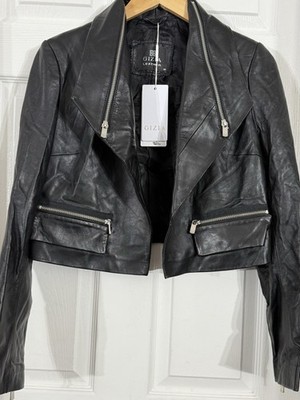 New GIZIA Size 38 / 6 Soft Black Leather Moto Biker Evening Festival Jacket NWT