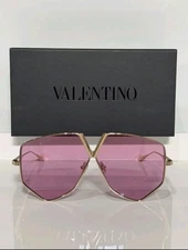 Valentino V-Hexagon VLS-115C-64 Gold Oversized Metal Pink Sunglasses
