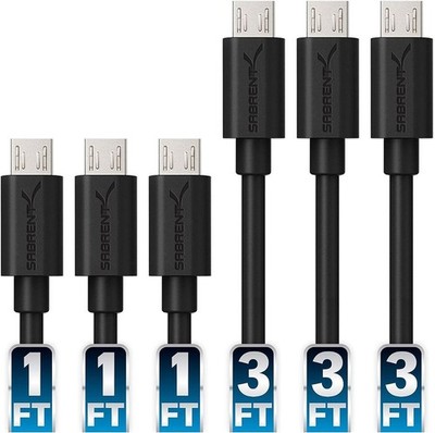 SABRENT Micro USB Ladekabel 3x30cm 3x90cm Schnellladekabel 5V 3A Datenkabel