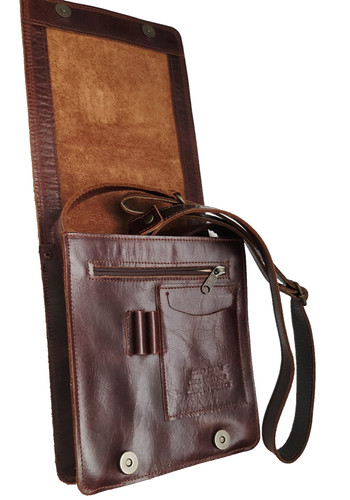 Handmade Real Leather Brown Satchel Crossbody Bag Made In Greece Zip Pockets