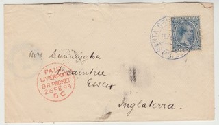 SPAIN 1894 cover SANTA CRUZ DE TENERIFE BRAINTREE with PAID LIVERPOOL PACKET c