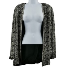 1990s Theo Miles Beaded Evening Jacket Silver Geometric Open Front