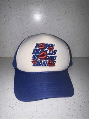 La Ropa Fruity Pebble Trucker Hat Blue White Red Lips Embroidered Mesh Cap Rare