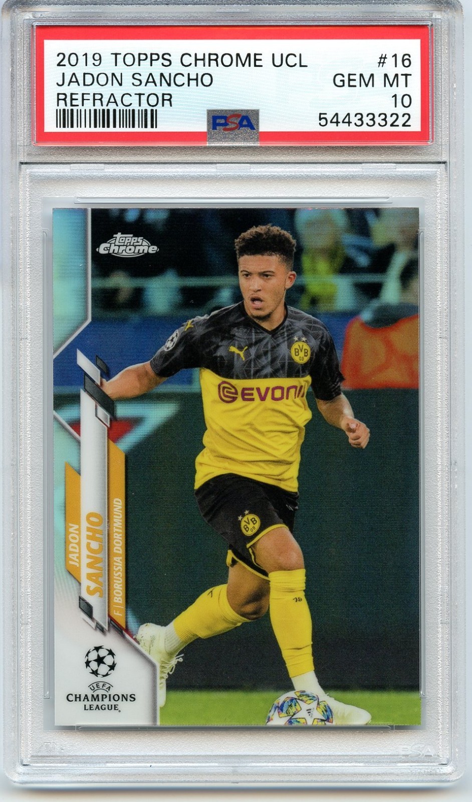 2019-20 Topps Chrome UEFA UCL - JADON SANCHO Refractor PSA 10 GEM MINT Card #16