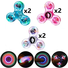 (6 Pack) LED Light Up Glow in the Dark Fidget Spinner Toy Rainbow Finger Toy